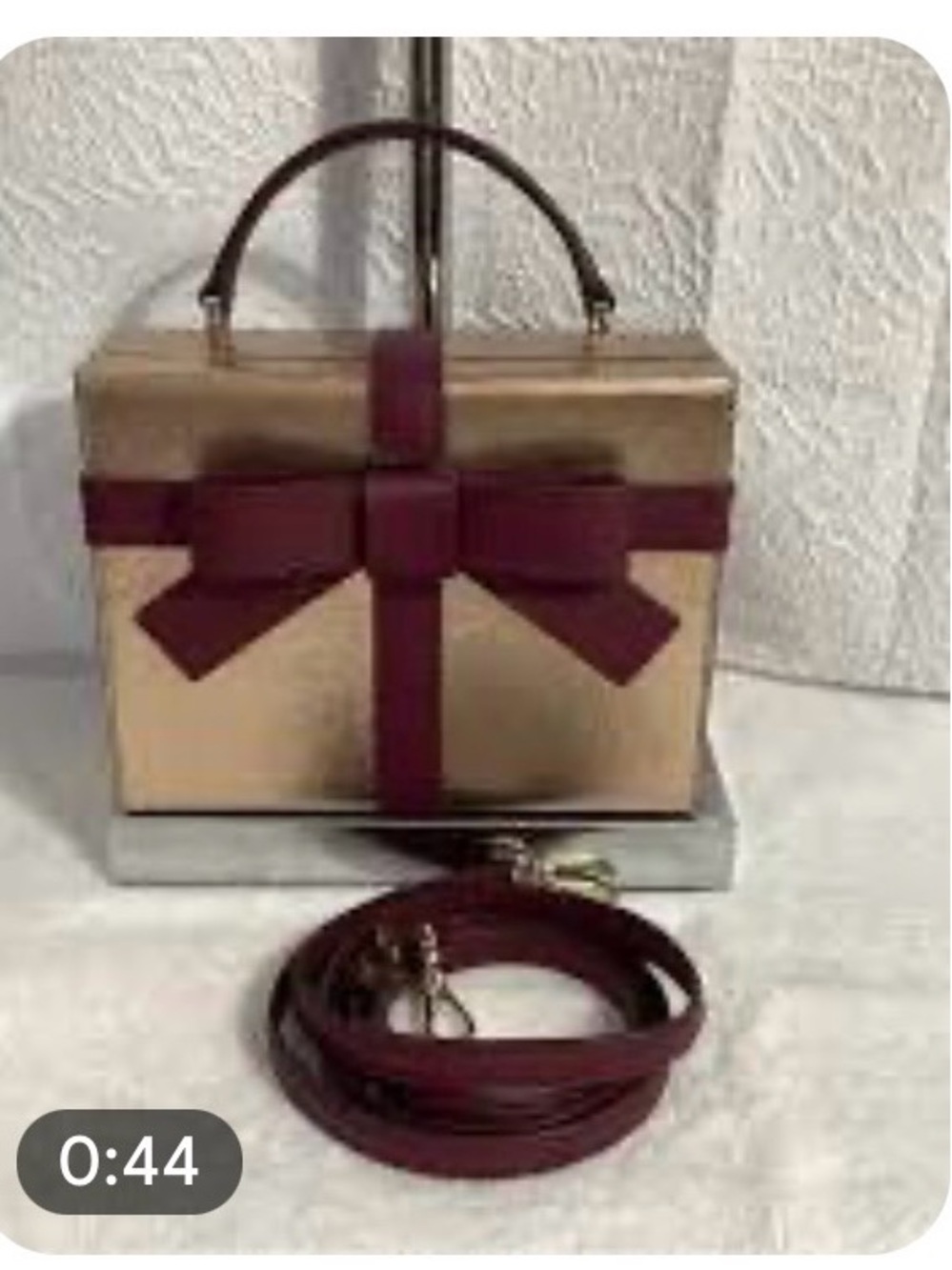 kate spade wrapping Gold Metallic Box Clutch with Burgundy Bow